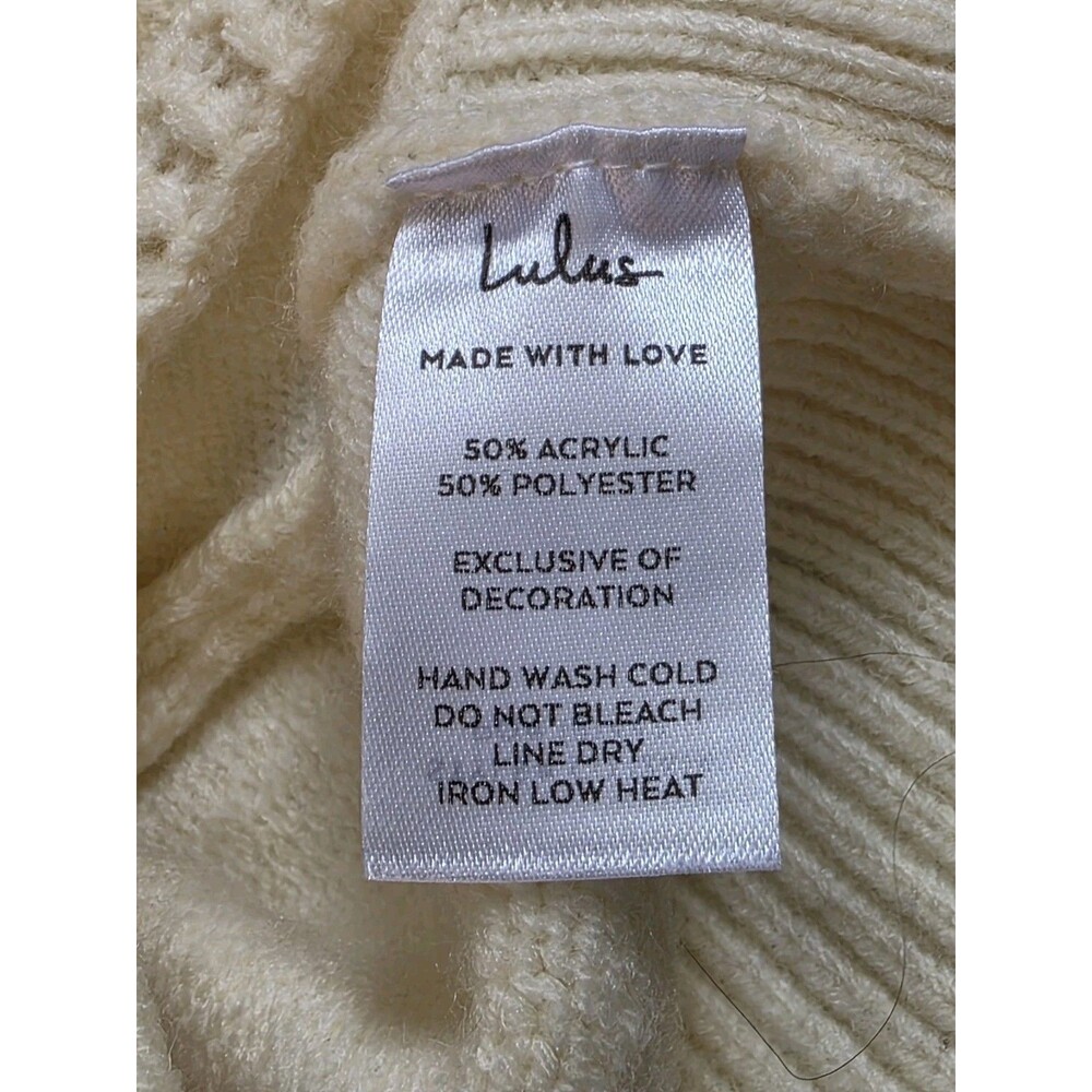 Lulus Bow Sweater Darling Sophistication White Cable Knit Crew Neck Women Medium - Picture 7 of 12